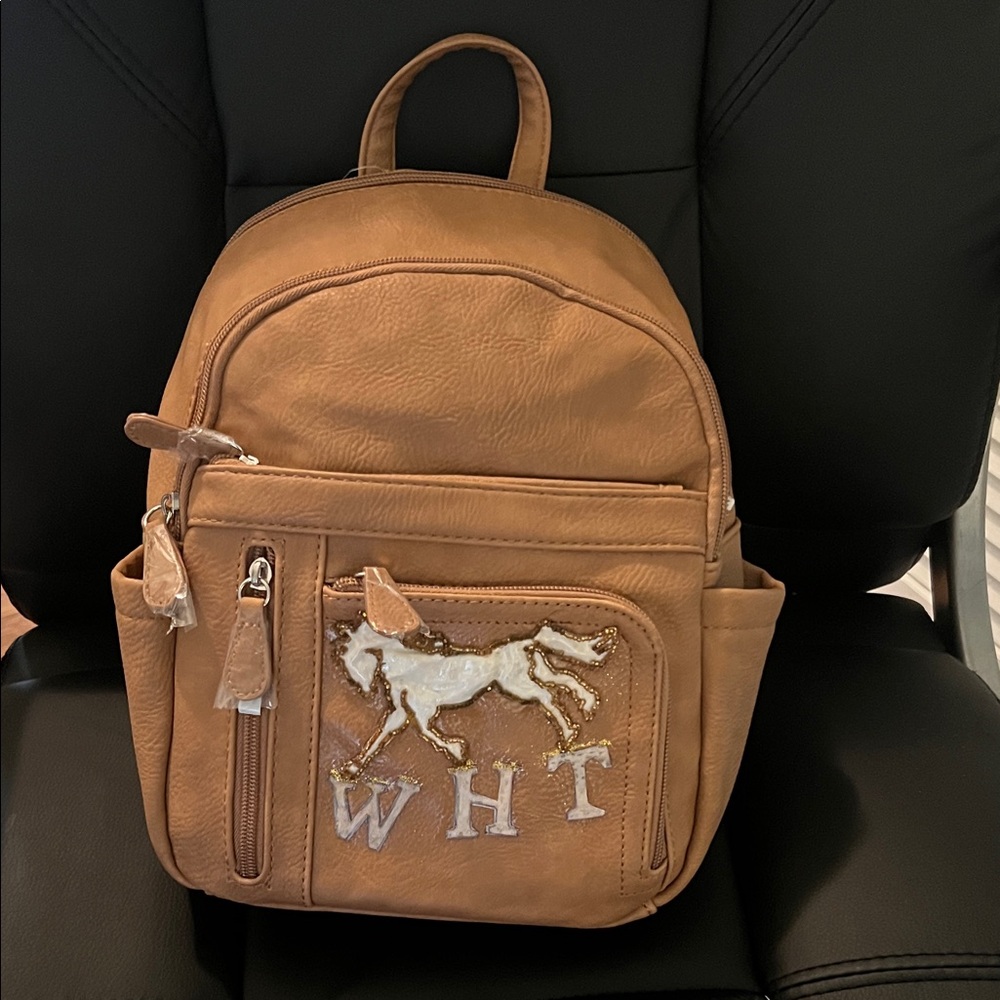 Brown Backpack W/ WHT Horse Patch Design Julie Lee